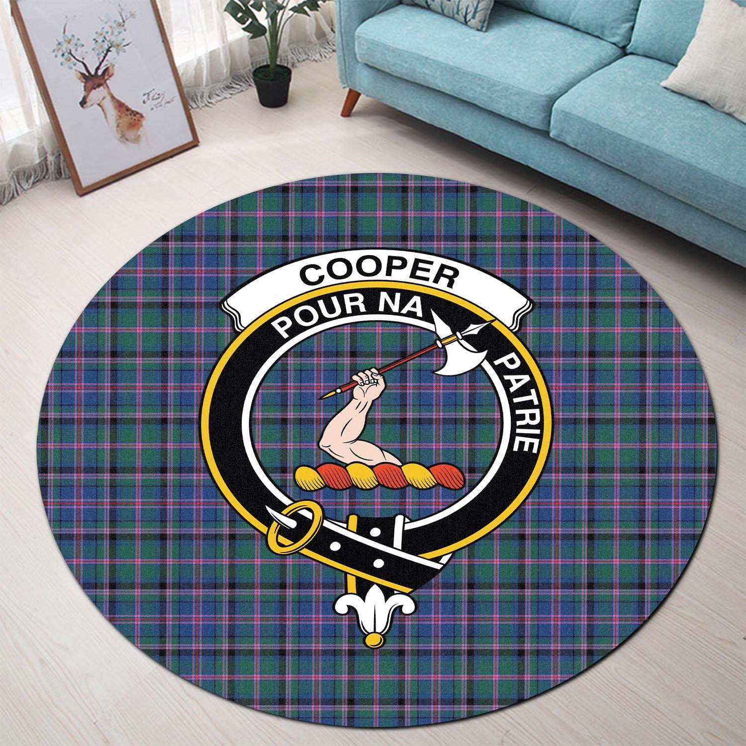 Cooper Tartan Round Rug with Family Crest - Tartanvibesclothing