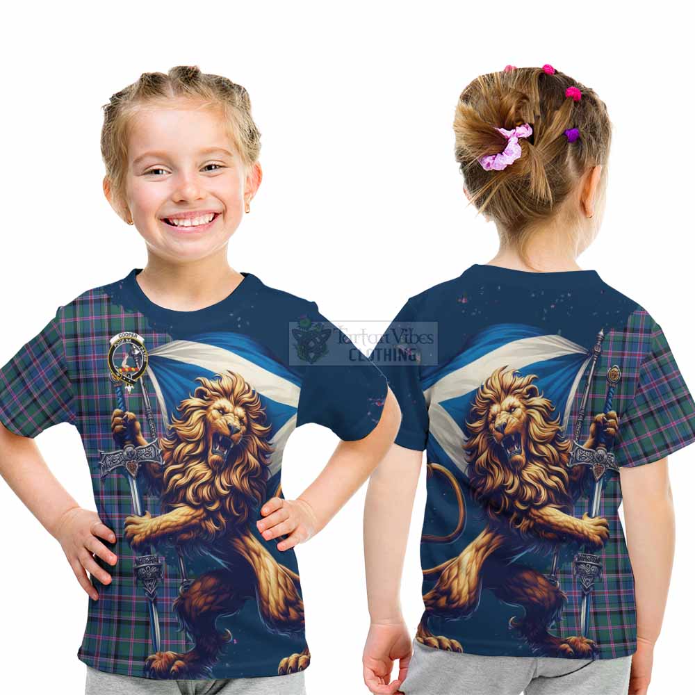 Tartan Vibes Clothing Cooper Tartan Family Crest Kid T-Shirt with Scottish Majestic Lion