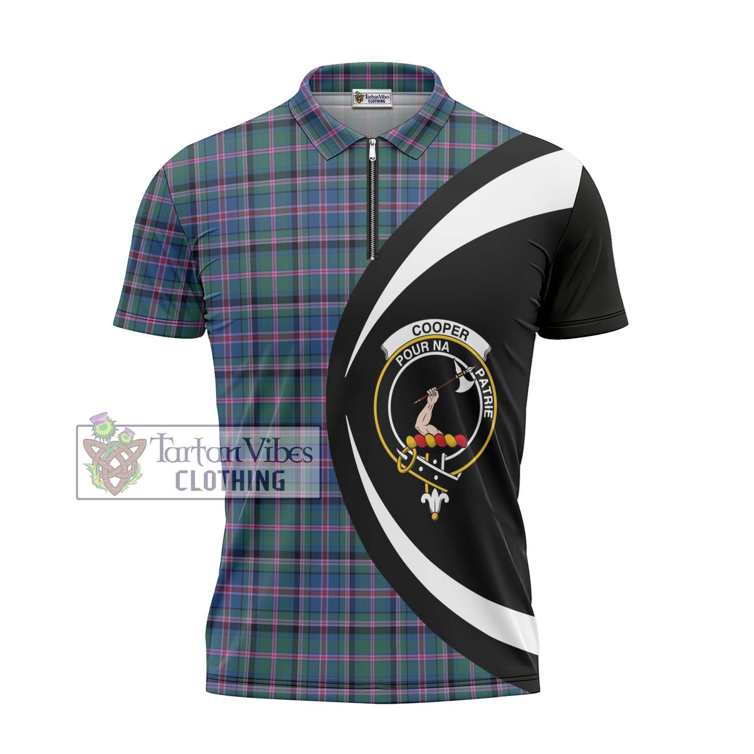 Tartan Vibes Clothing Cooper Tartan Zipper Polo Shirt with Family Crest Circle Style