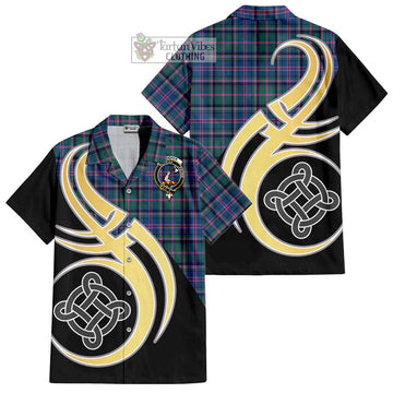 Cooper Tartan Short Sleeve Button Shirt with Family Crest and Celtic Symbol Style