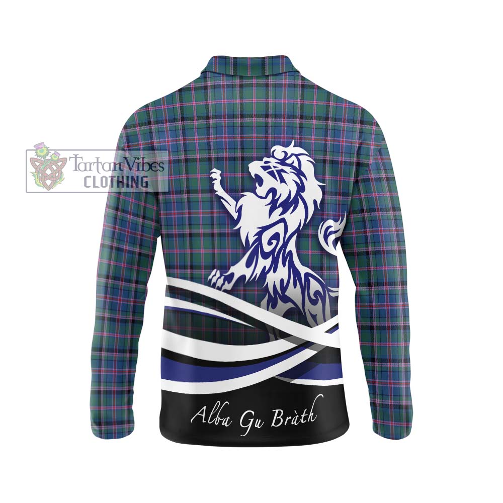 Cooper Tartan Long Sleeve Polo Shirt with Alba Gu Brath Regal Lion Emblem - Tartanvibesclothing Shop