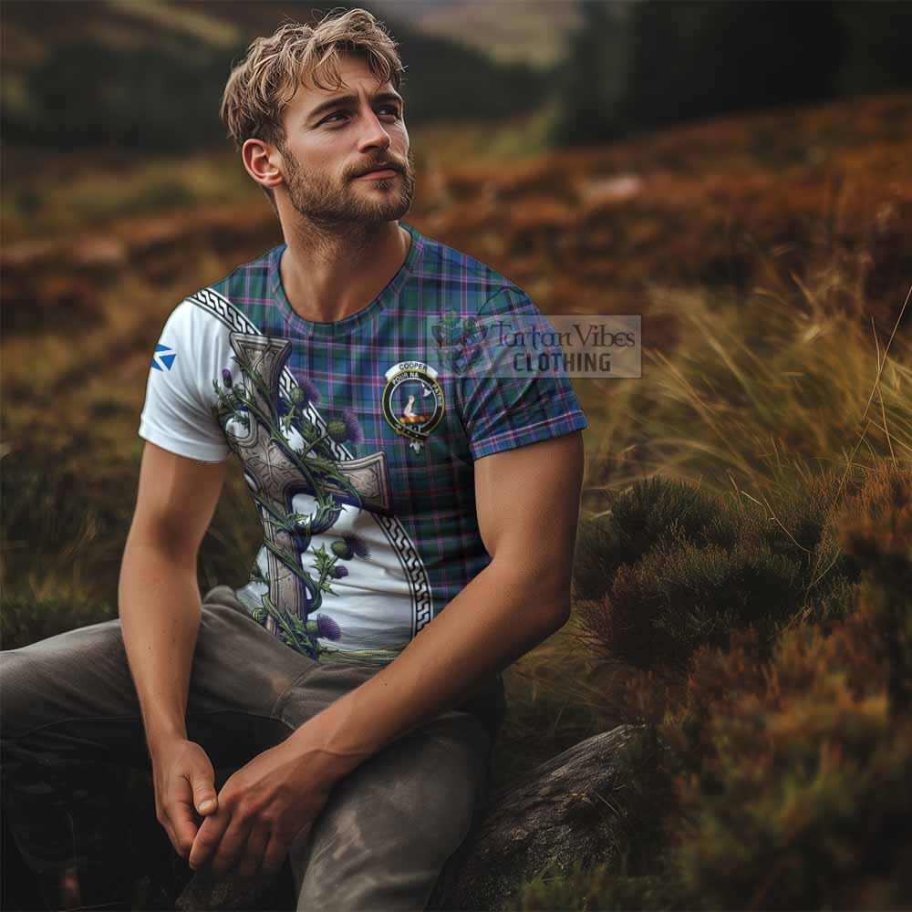 Tartan Vibes Clothing Cooper Agnew Tartan T-Shirt with Family Crest and St. Andrew's Cross Accented by Thistle Vines