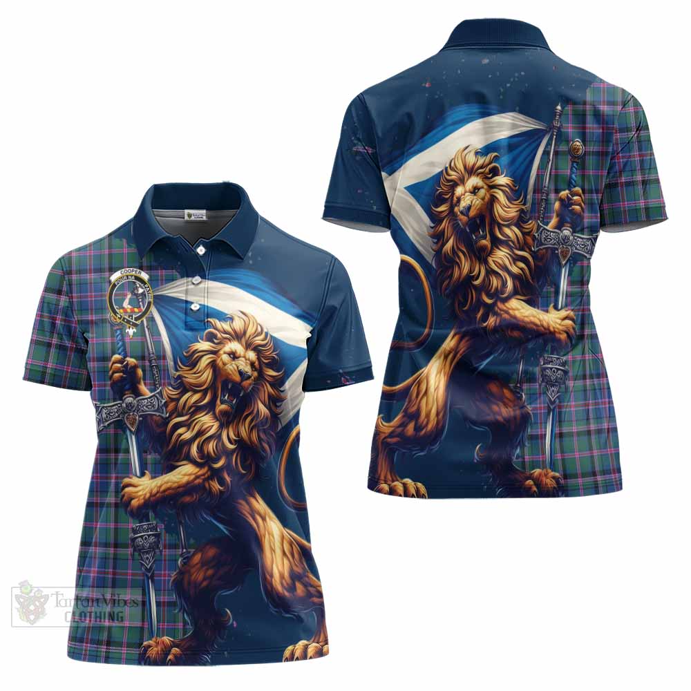 Tartan Vibes Clothing Cooper Tartan Family Crest Women's Polo Shirt with Scottish Majestic Lion