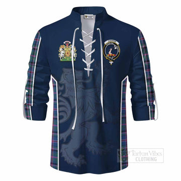 Cooper Tartan Ghillie Kilt Shirt with Family Crest and Lion Rampant Vibes Sport Style