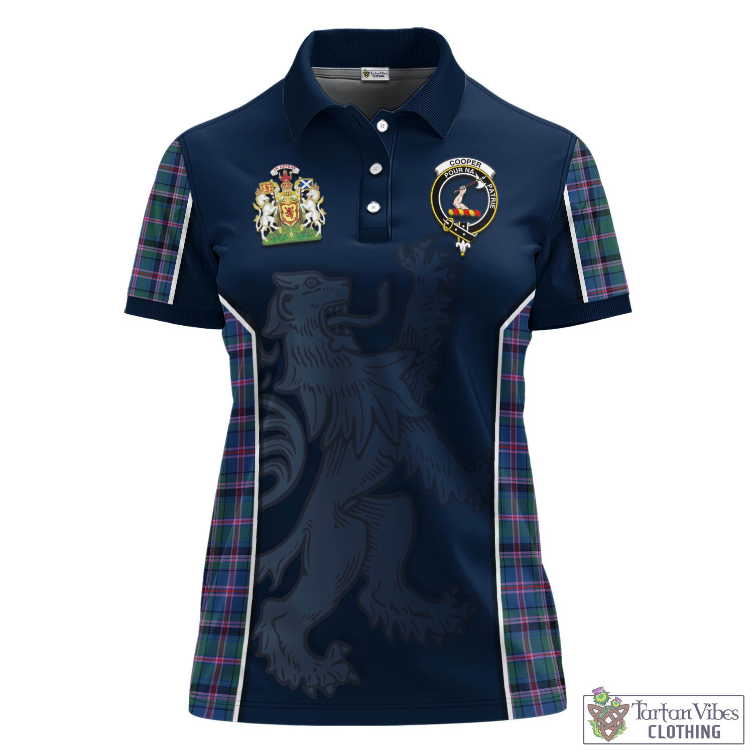 Cooper Tartan Women's Polo Shirt with Family Crest and Lion Rampant Vibes Sport Style - Tartan Vibes Clothing