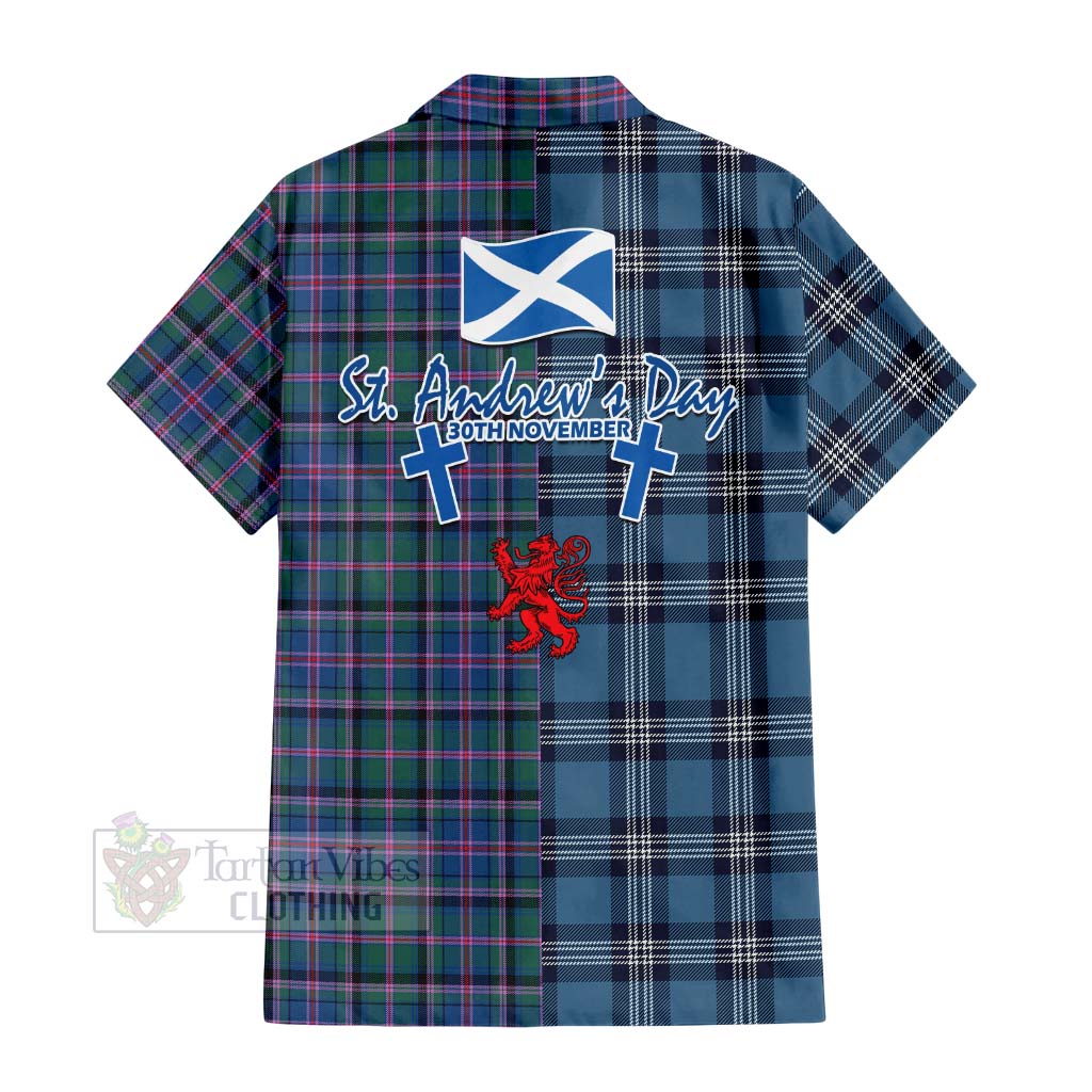 Tartan Vibes Clothing Cooper Tartan Short Sleeve Button Shirt Happy St. Andrew's Day Half Tartan Style