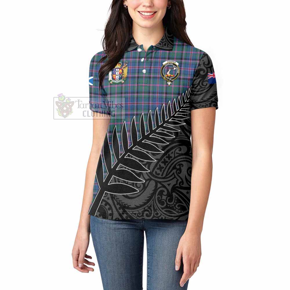 Tartan Vibes Clothing Cooper Crest Tartan Women's Polo Shirt with New Zealand Silver Fern Half Style