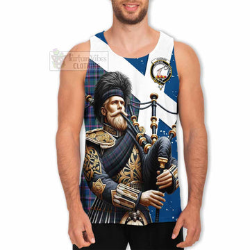 Cooper Tartan Men's Tank Top with Family Crest Scottish Bagpiper Vibes