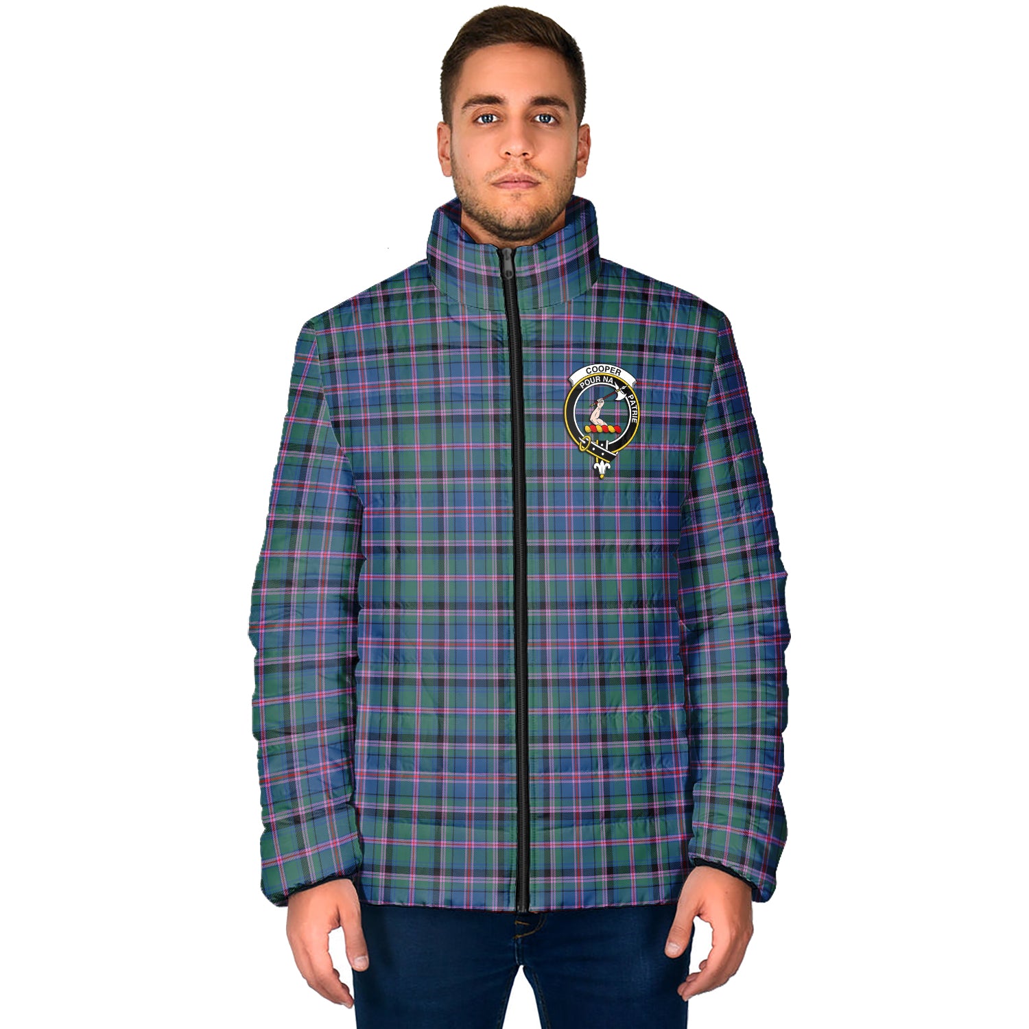 Cooper Tartan Padded Jacket with Family Crest - Tartan Vibes Clothing