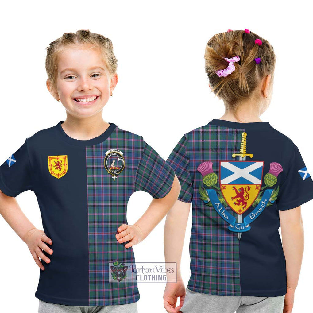 Tartan Vibes Clothing Cooper Tartan Kid T-Shirt with Scottish Lion Royal Arm Half Style