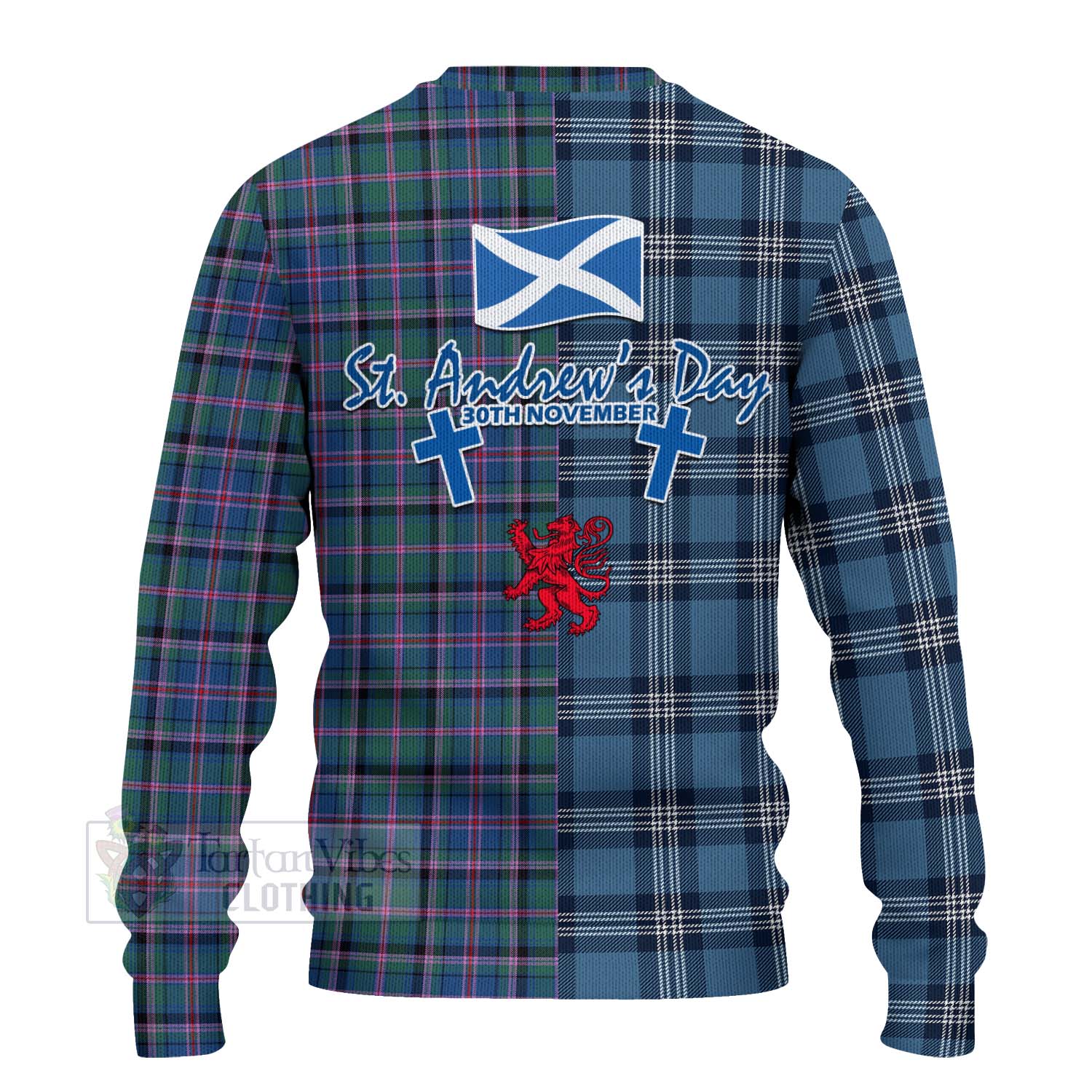 Tartan Vibes Clothing Cooper Tartan Knitted Sweater Happy St. Andrew's Day Half Tartan Style