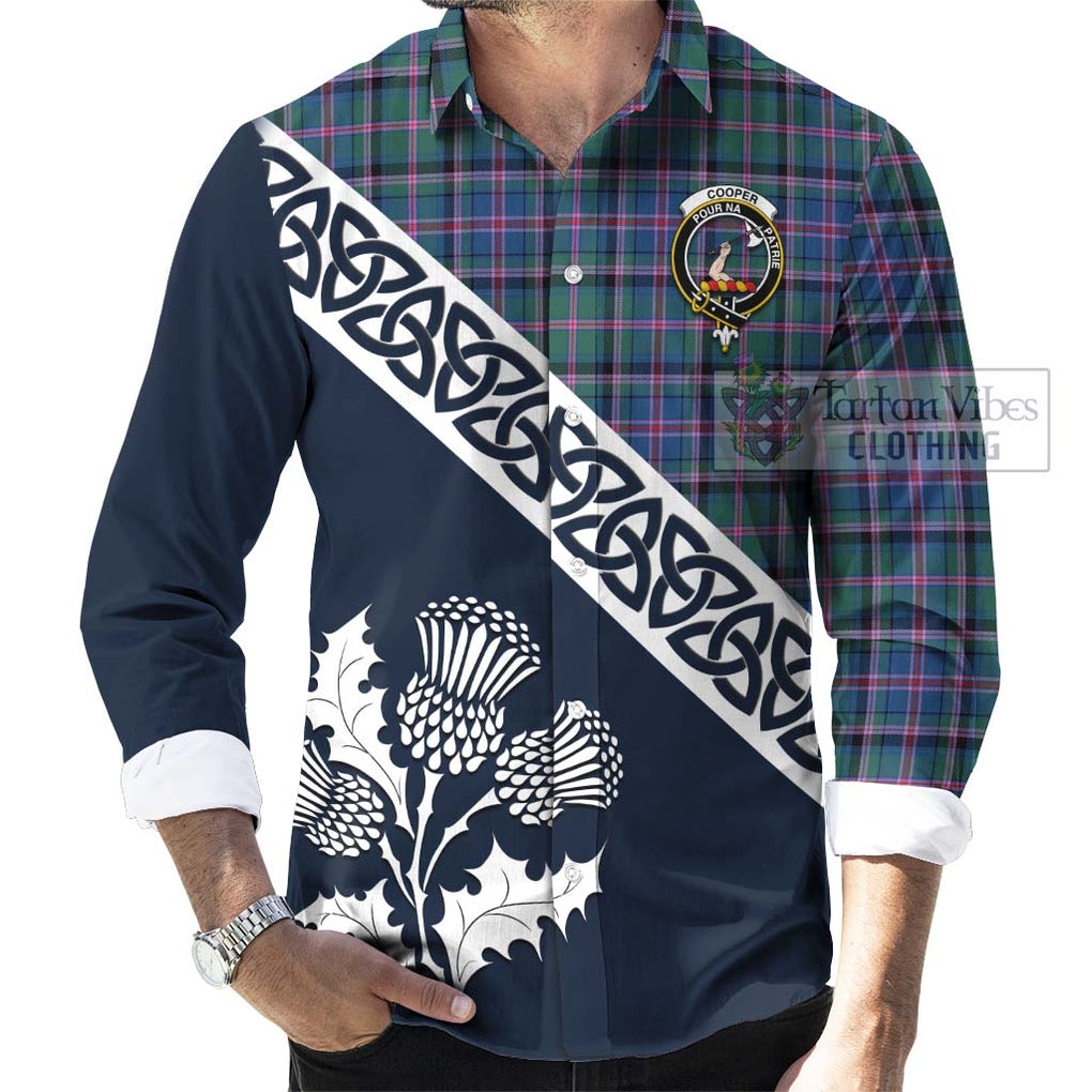 Cooper Tartan Long Sleeve Button Shirt Featuring Thistle and Scotland Map Men's Shirt - Tartan Vibes Clothing