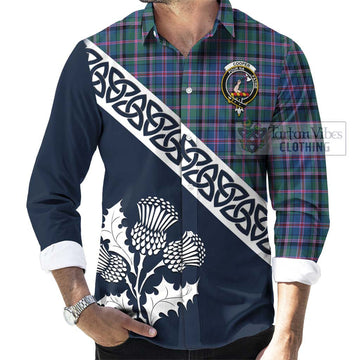 Cooper Tartan Long Sleeve Button Shirt Featuring Thistle and Scotland Map