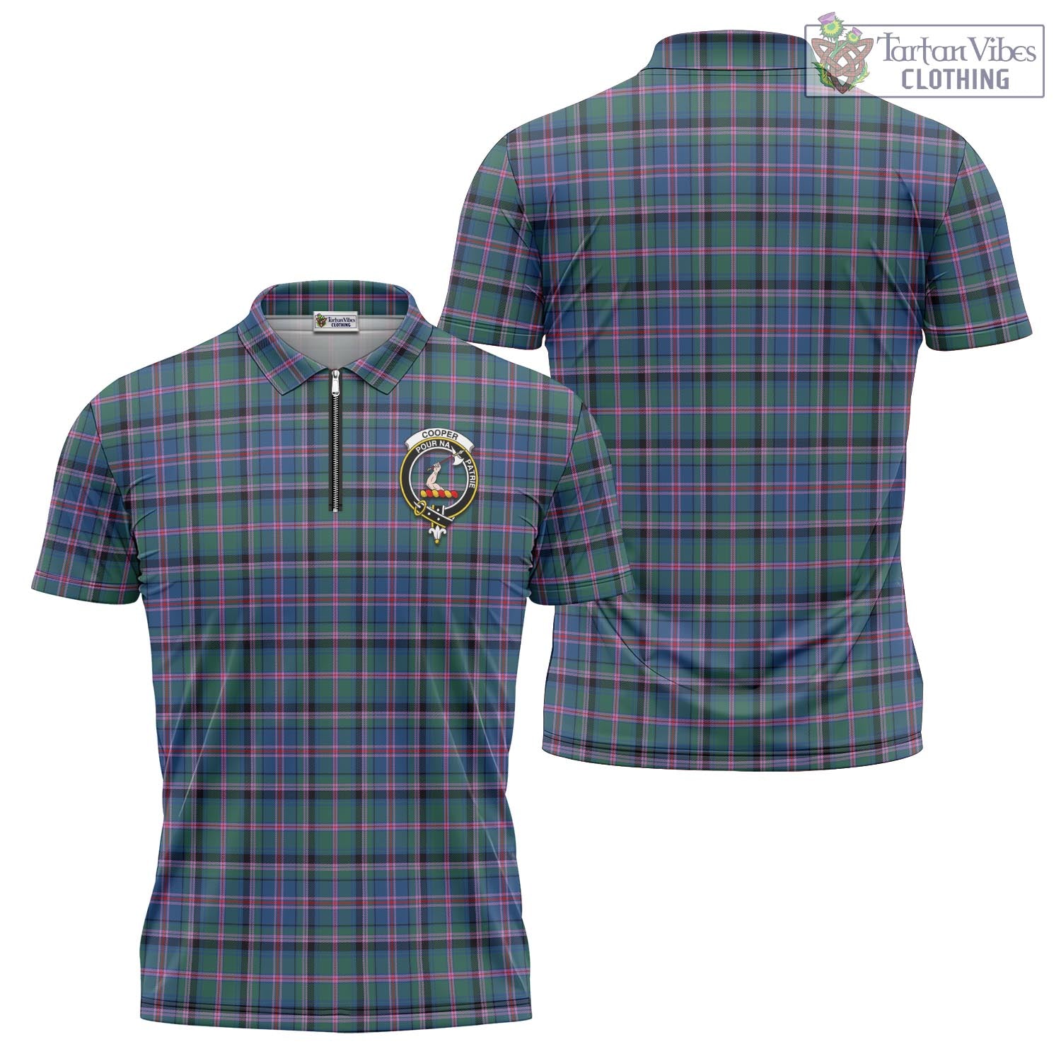 Tartan Vibes Clothing Cooper Tartan Zipper Polo Shirt with Family Crest