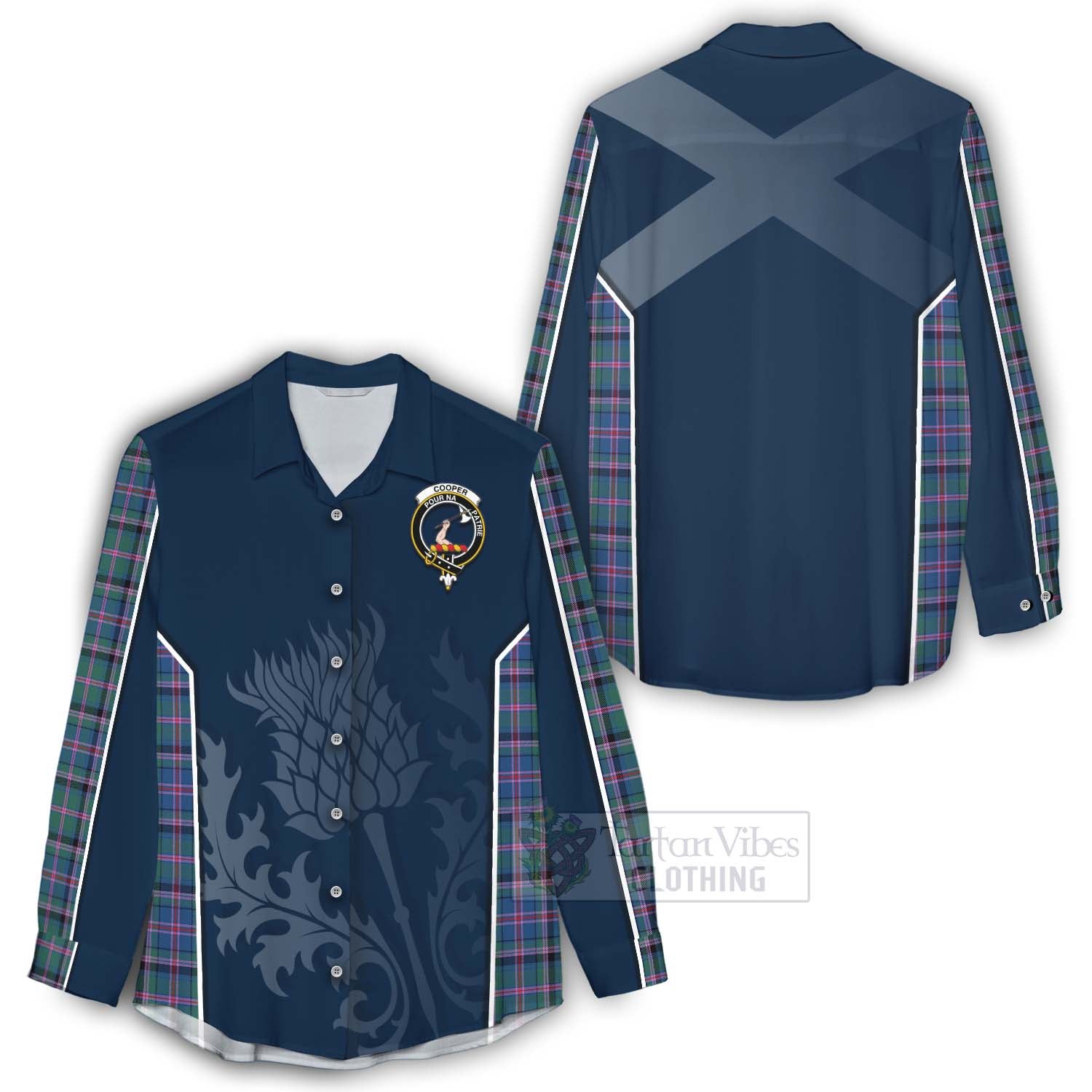 Tartan Vibes Clothing Cooper Tartan Women's Casual Shirt with Family Crest and Scottish Thistle Vibes Sport Style