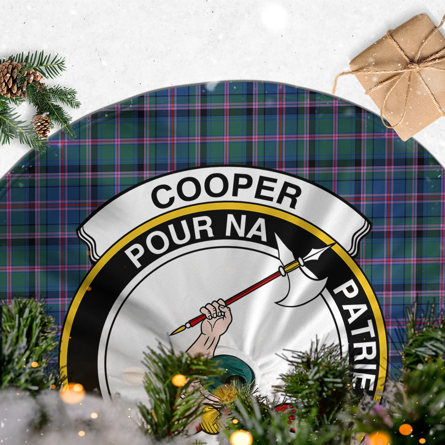 Cooper Tartan Christmas Tree Skirt with Family Crest - Tartanvibesclothing