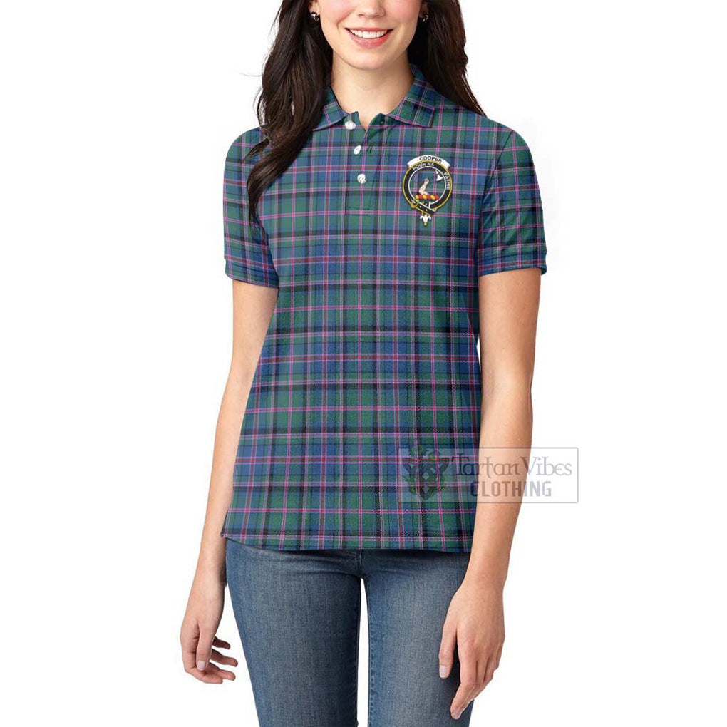 Tartan Vibes Clothing Cooper Tartan Women's Polo Shirt with Family Crest and Bearded Skull Holding Bottles of Whiskey