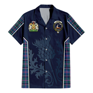 Cooper Tartan Short Sleeve Button Up Shirt with Family Crest and Scottish Thistle Vibes Sport Style