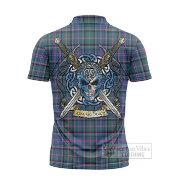 Cooper Tartan Zipper Polo Shirt with Family Crest Celtic Skull Style