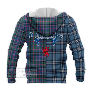 Cooper Tartan Knitted Hoodie Happy St. Andrew's Day Half Tartan Style