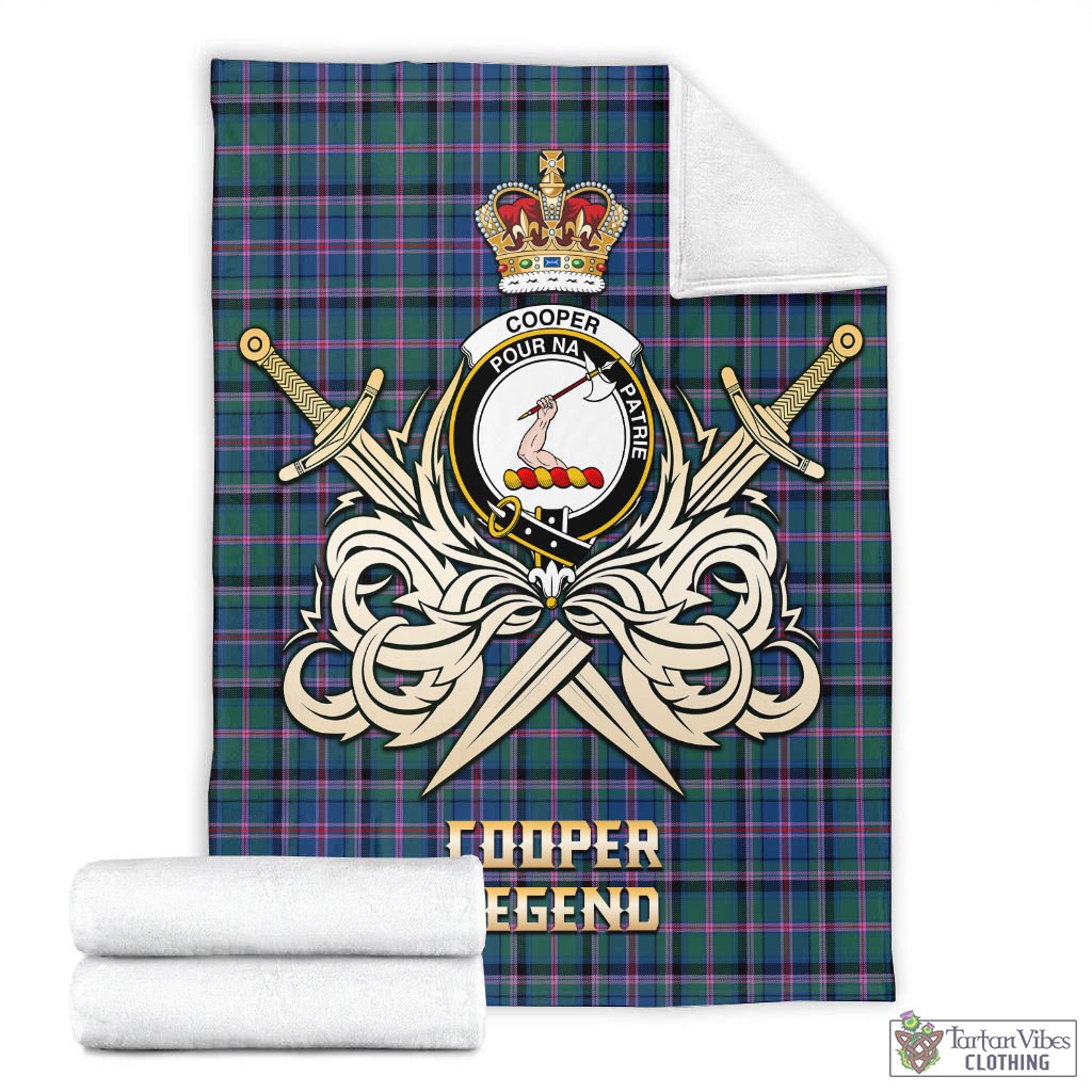 Tartan Vibes Clothing Cooper Tartan Blanket with Clan Crest and the Golden Sword of Courageous Legacy