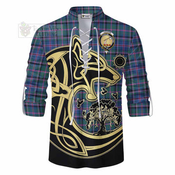 Cooper Tartan Ghillie Kilt Shirt with Family Crest Celtic Wolf Style