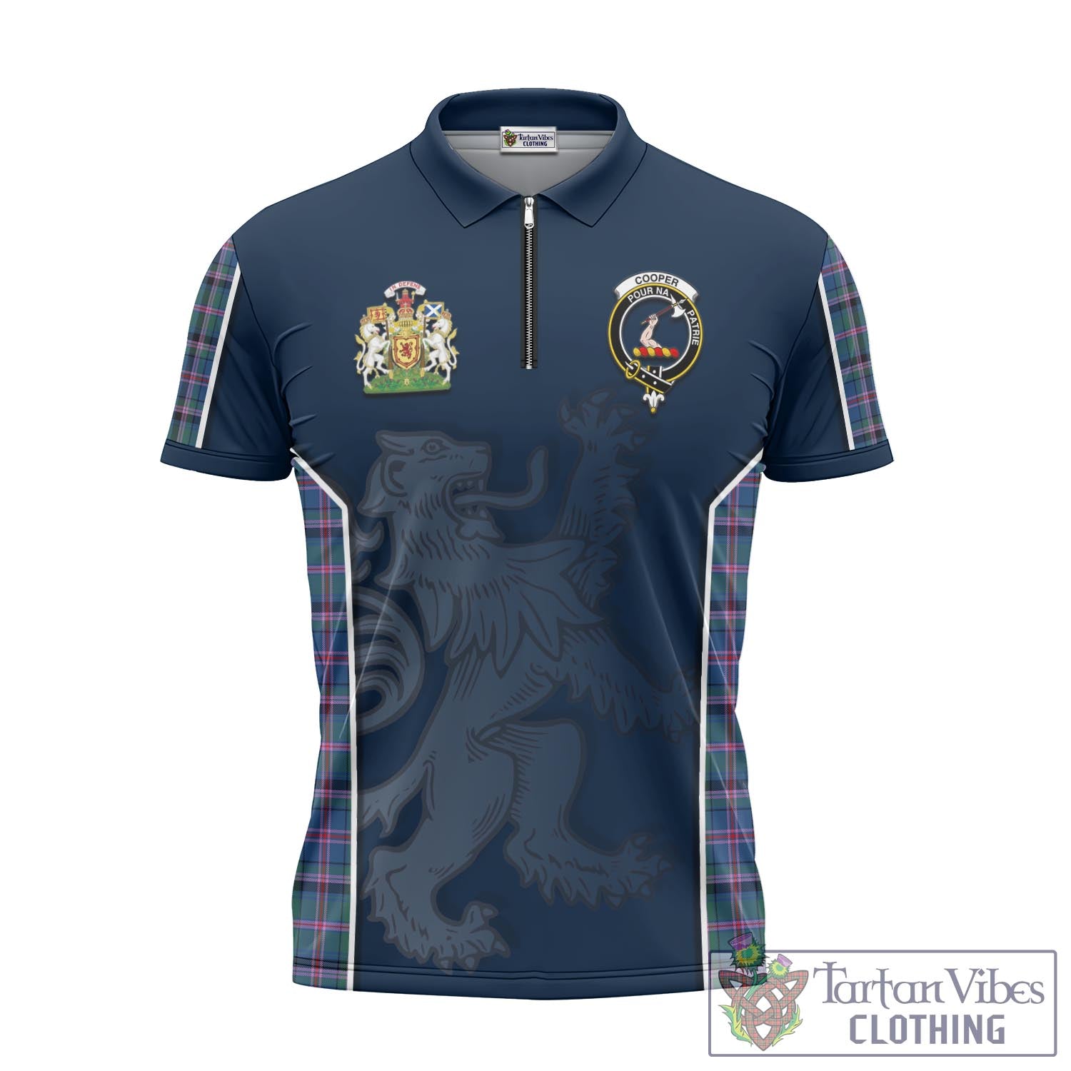 Tartan Vibes Clothing Cooper Tartan Zipper Polo Shirt with Family Crest and Lion Rampant Vibes Sport Style