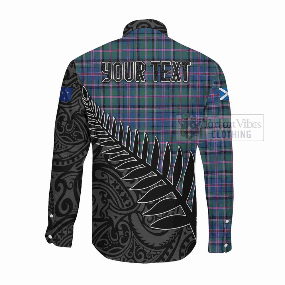 Tartan Vibes Clothing Cooper Crest Tartan Long Sleeve Button Shirt with New Zealand Silver Fern Half Style