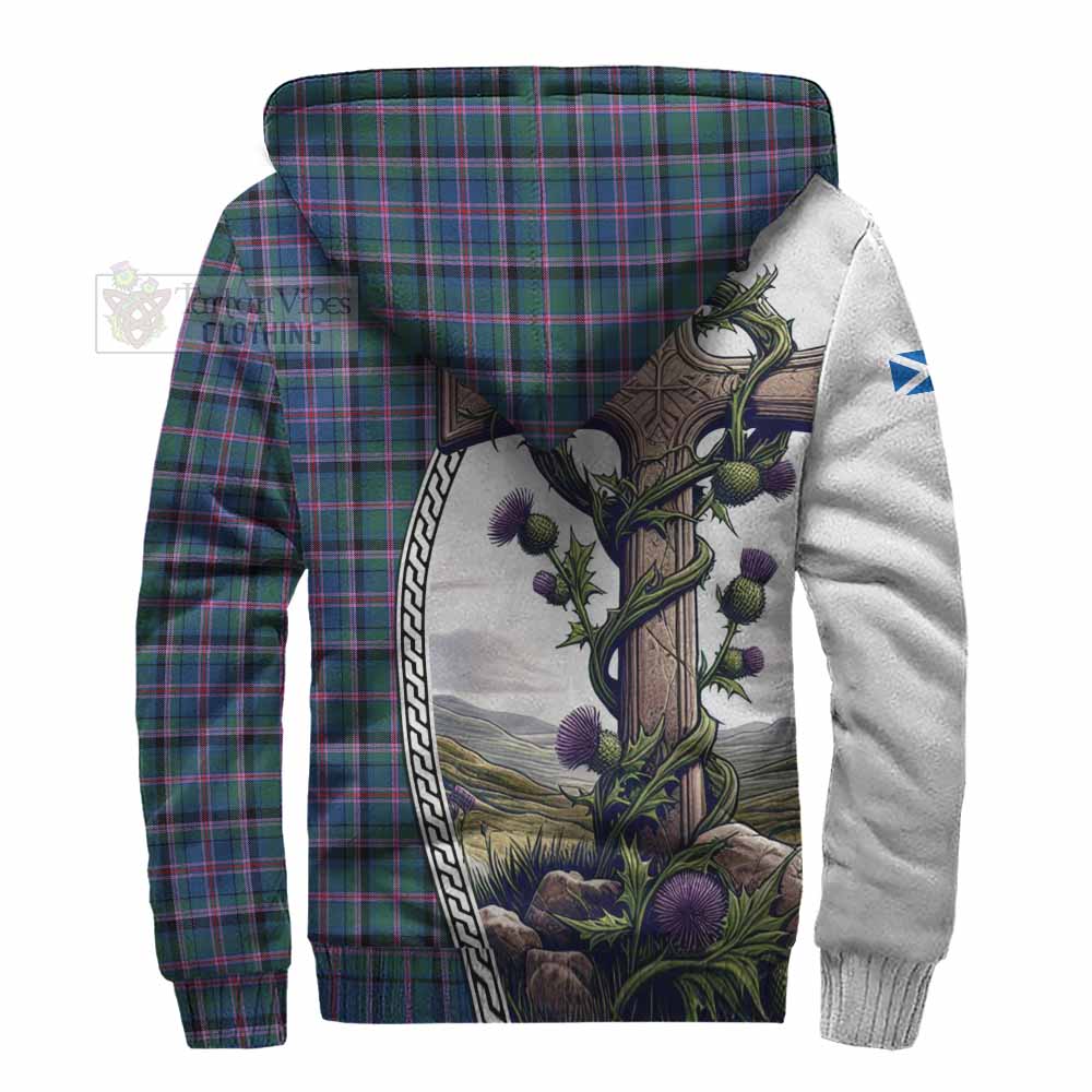 Tartan Vibes Clothing Cooper Tartan Sherpa Hoodie with Family Crest and St. Andrew's Cross Accented by Thistle Vines