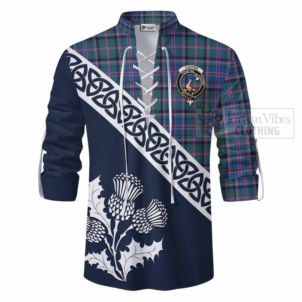 Tartan Vibes Clothing Cooper Tartan Ghillie Kilt Shirt Featuring Thistle and Scotland Map