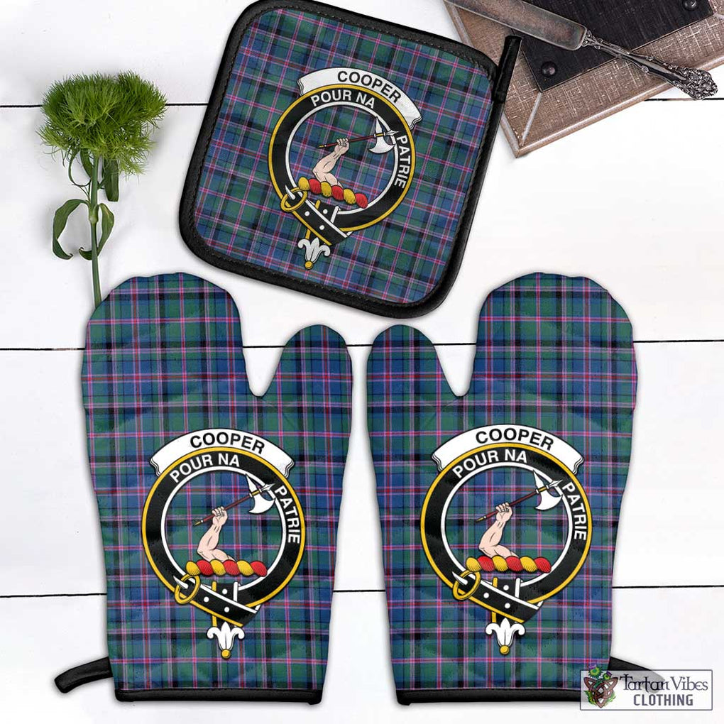 Cooper Tartan Combo Oven Mitt & Pot-Holder with Family Crest Combo 1 Oven Mitt & 1 Pot-Holder Black - Tartan Vibes Clothing