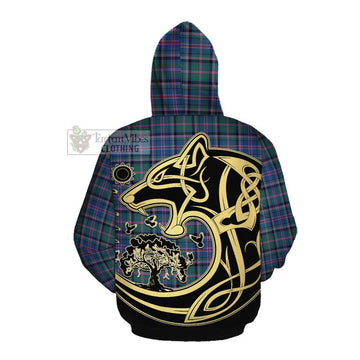 Cooper Tartan Cotton Hoodie with Family Crest Celtic Wolf Style