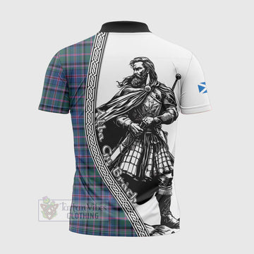 Cooper Tartan Clan Crest Zipper Polo Shirt with Highlander Warrior Celtic Style