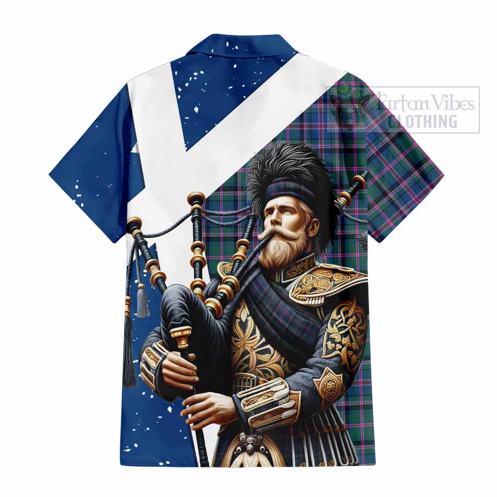 Tartan Vibes Clothing Cooper Tartan Short Sleeve Button Shirt with Family Crest Scottish Bagpiper Vibes