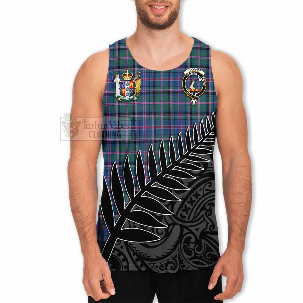 Tartan Vibes Clothing Cooper Crest Tartan Men's Tank Top with New Zealand Silver Fern Half Style