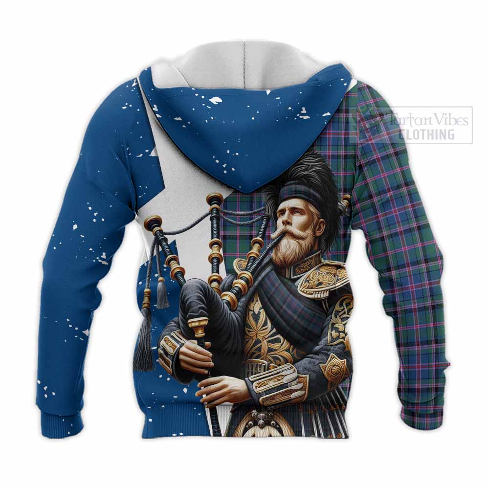 Tartan Vibes Clothing Cooper Tartan Knitted Hoodie with Family Crest Scottish Bagpiper Vibes