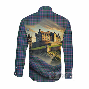 Cooper Tartan Family Crest Long Sleeve Button Shirt with Scottish Ancient Castle Style Men's Shirt - Tartan Vibes Clothing