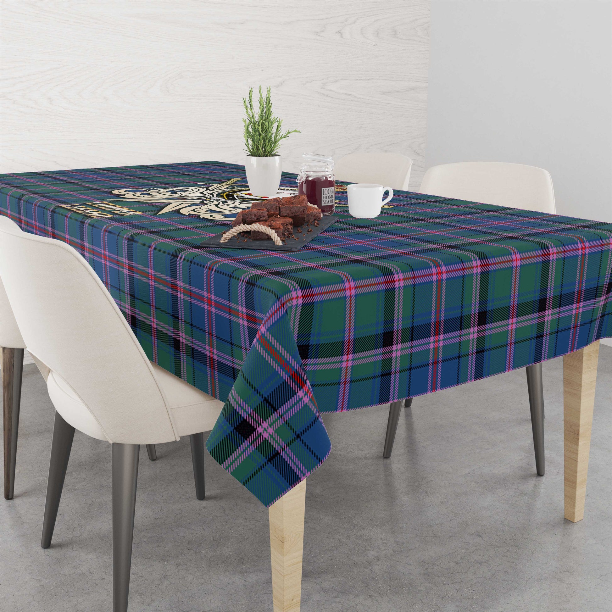 Tartan Vibes Clothing Cooper Tartan Tablecloth with Clan Crest and the Golden Sword of Courageous Legacy