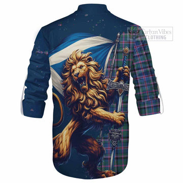 Cooper Tartan Family Crest Ghillie Kilt Shirt with Scottish Majestic Lion