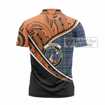 Cooper Crest Tartan Zipper Polo Shirt with Polynesian Vibes Style - Orange Version