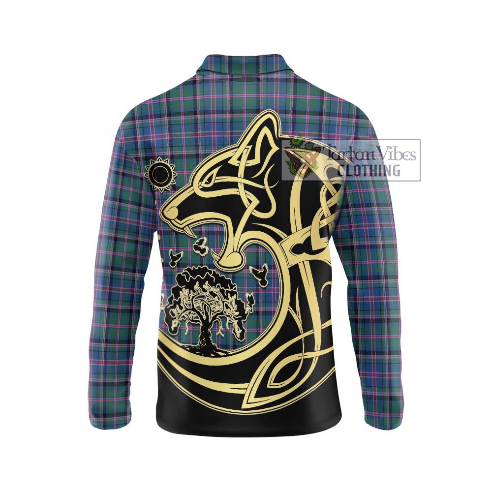 Cooper Tartan Long Sleeve Polo Shirt with Family Crest Celtic Wolf Style - Tartanvibesclothing Shop