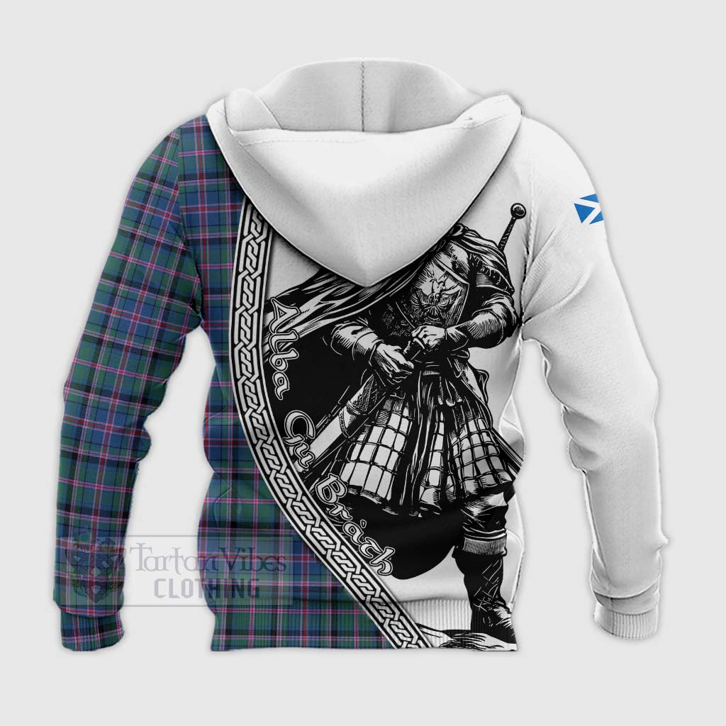 Tartan Vibes Clothing Cooper Tartan Clan Crest Knitted Hoodie with Highlander Warrior Celtic Style