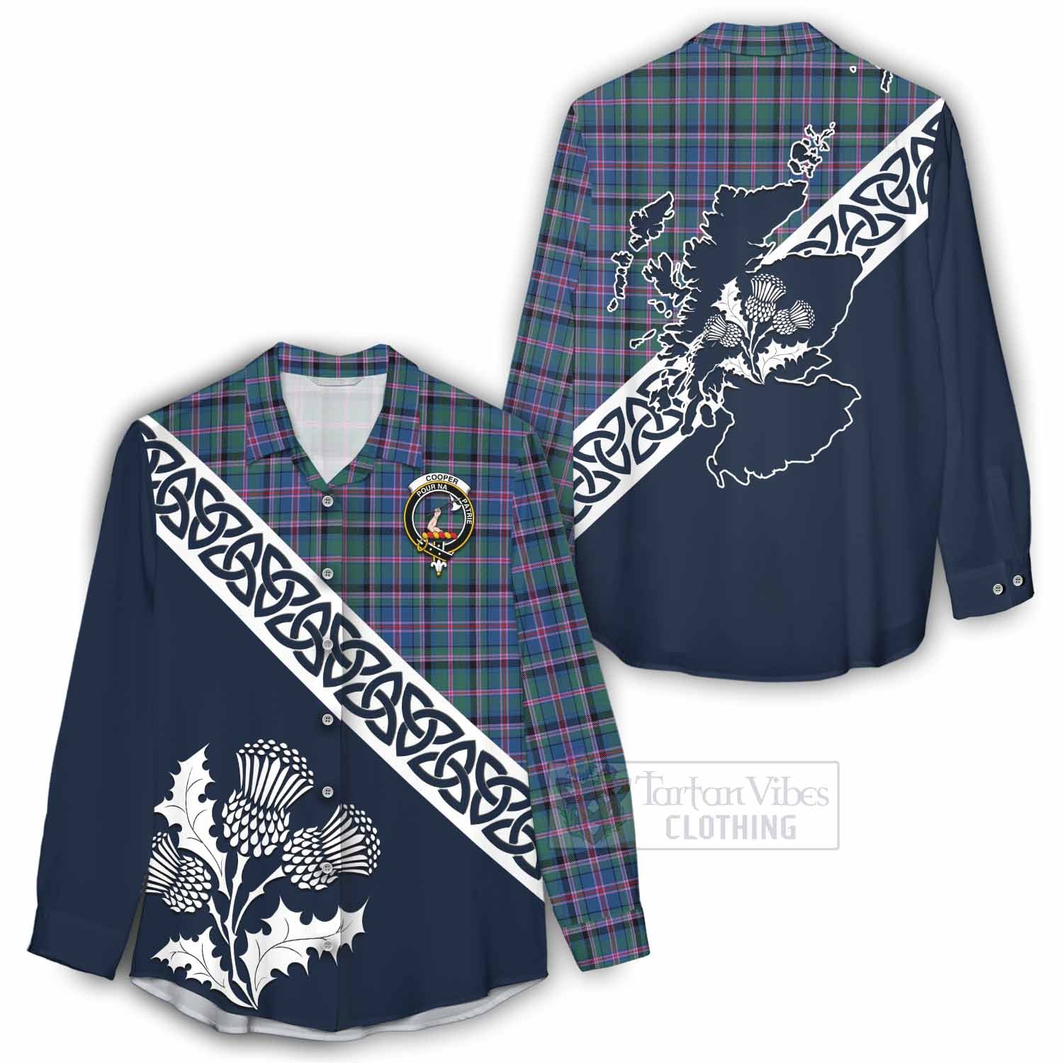 Tartan Vibes Clothing Cooper Tartan Women's Casual Shirt Featuring Thistle and Scotland Map