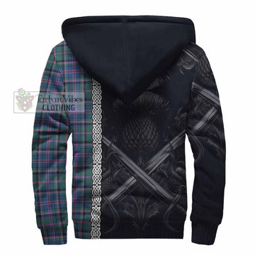 Cooper Tartan Sherpa Hoodie with Family Crest Cross Sword Thistle Celtic Vibes