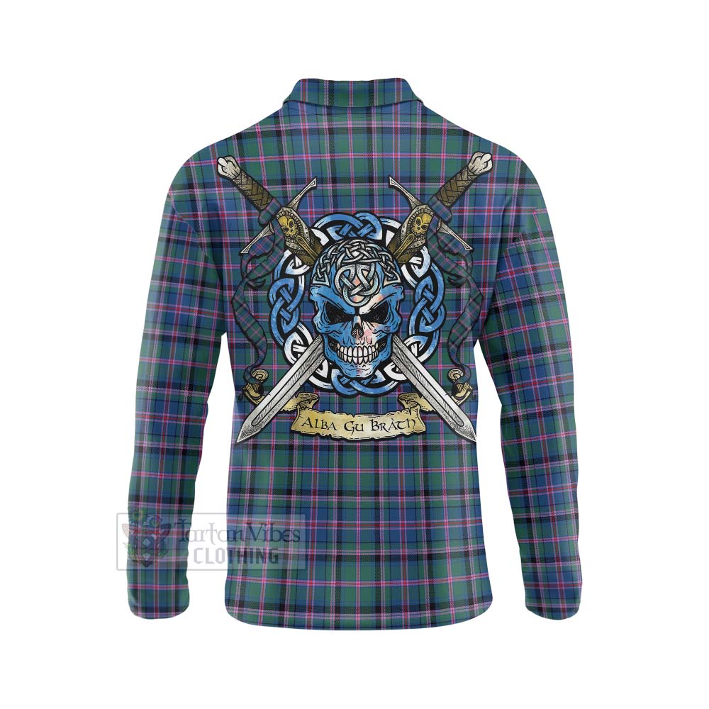 Tartan Vibes Clothing Cooper Tartan Long Sleeve Polo Shirt with Family Crest Celtic Skull Style