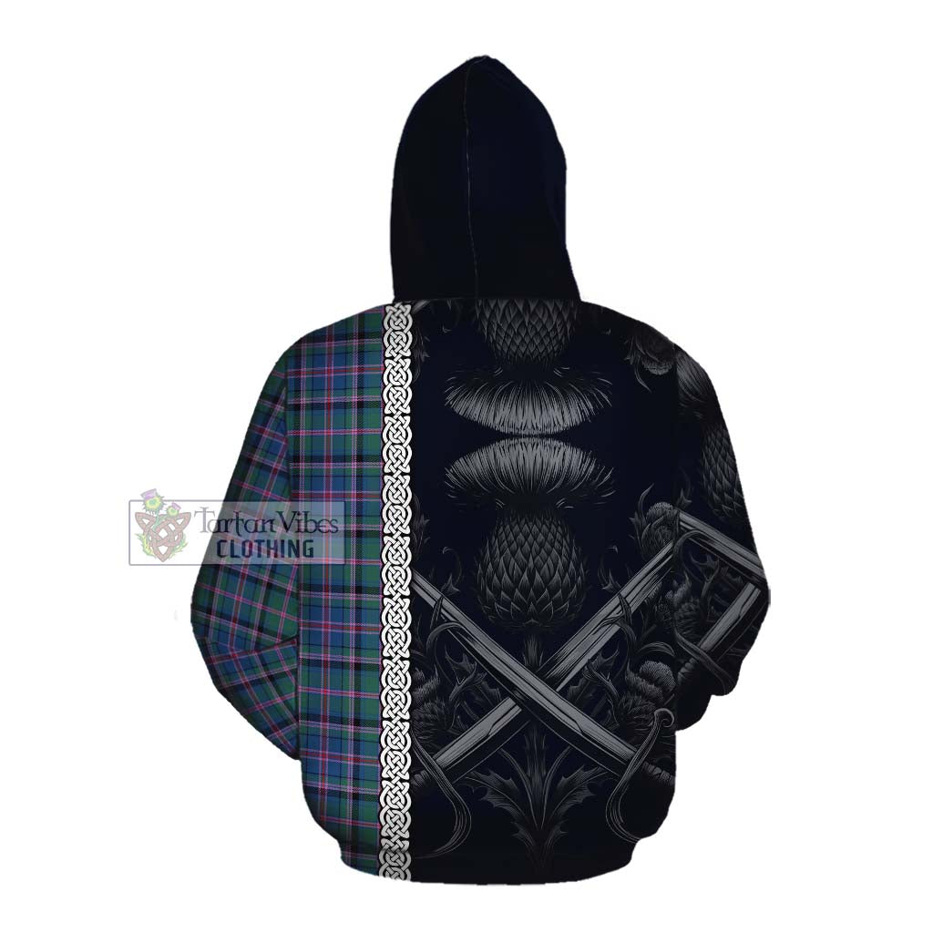 Tartan Vibes Clothing Cooper Tartan Cotton Hoodie with Family Crest Cross Sword Thistle Celtic Vibes