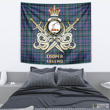 Cooper Tartan Tapestry with Clan Crest and the Golden Sword of Courageous Legacy