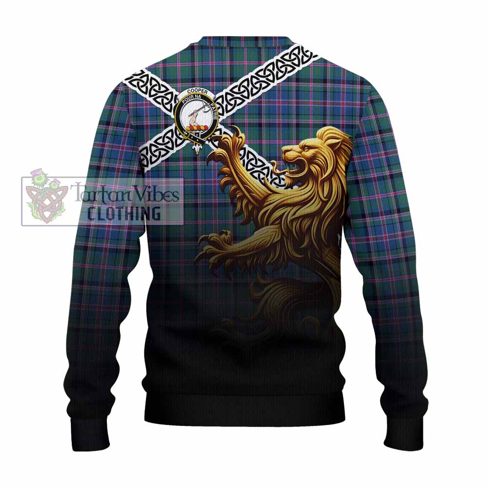 Cooper Crest Tartan Knitted Sweater with Golden Lion Emblem Celtic Style - Tartan Vibes Clothing