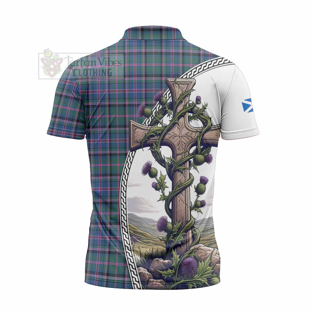 Tartan Vibes Clothing Cooper Tartan Zipper Polo Shirt with Family Crest and St. Andrew's Cross Accented by Thistle Vines