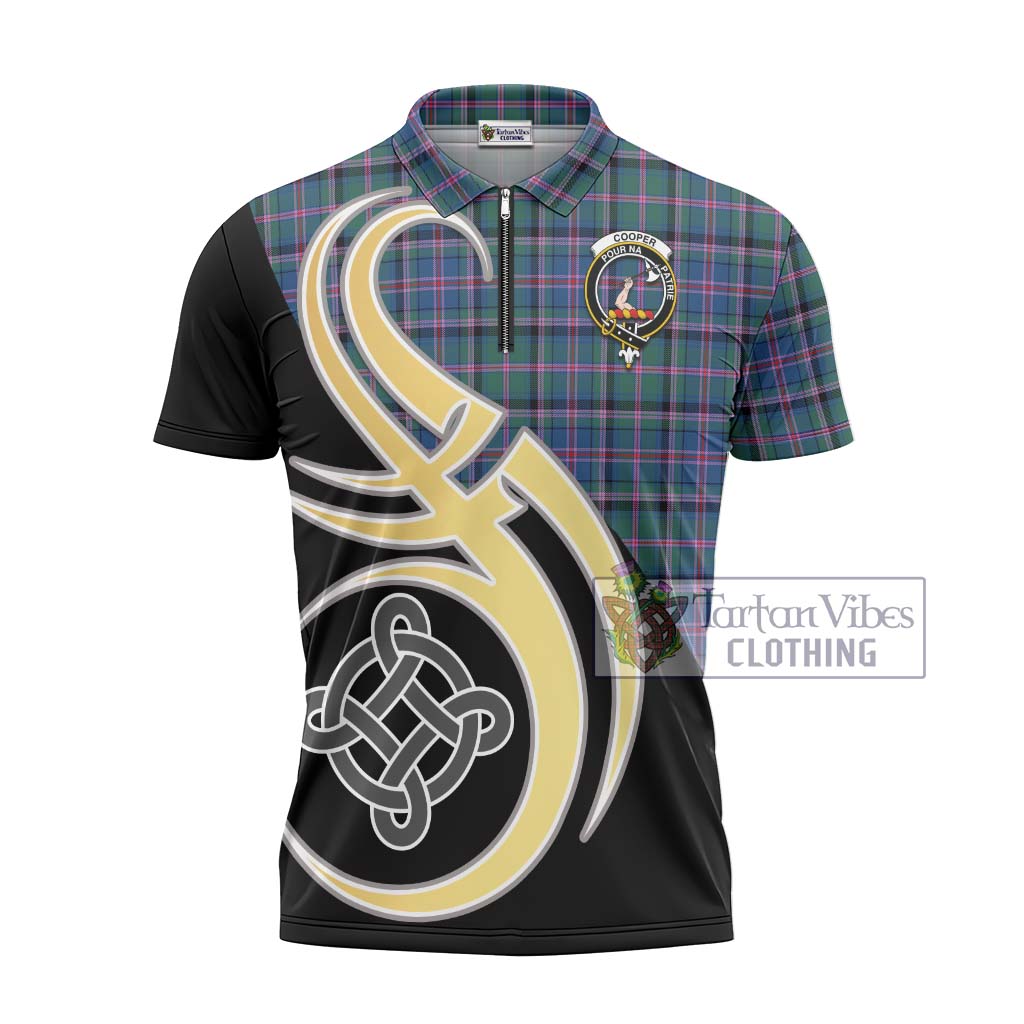 Tartan Vibes Clothing Cooper Tartan Zipper Polo Shirt with Family Crest and Celtic Symbol Style